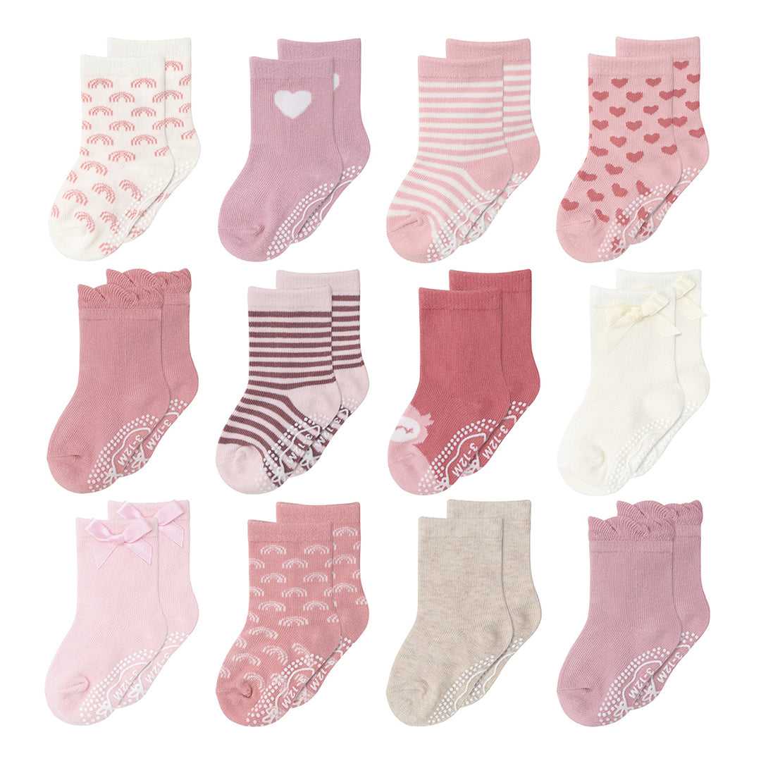 Blush/Mauve Organic Baby Girl Socks, 12-Pack