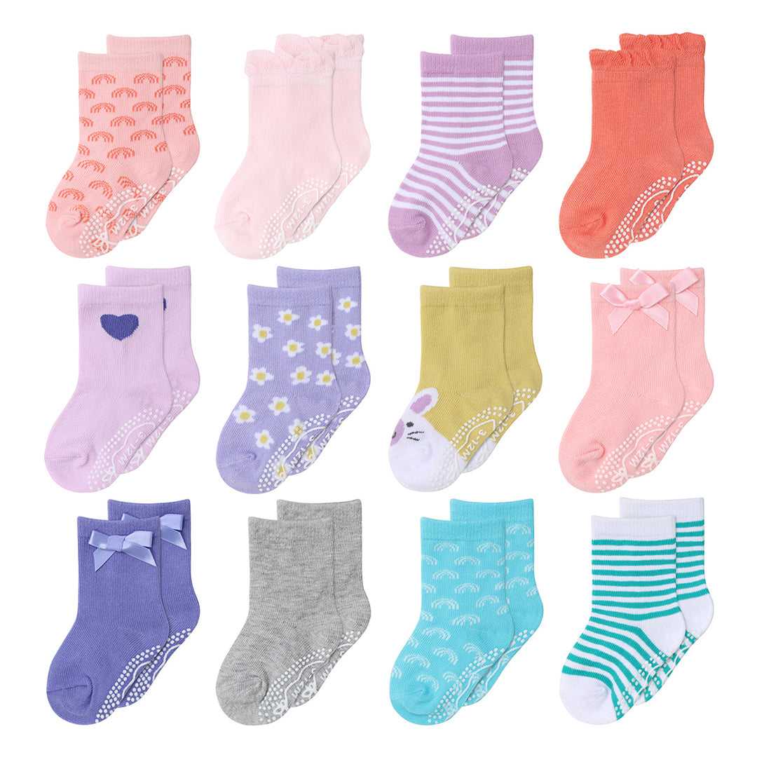 Baby Girl Organic Cotton Socks, 12 Pack, Pastel/Multi
