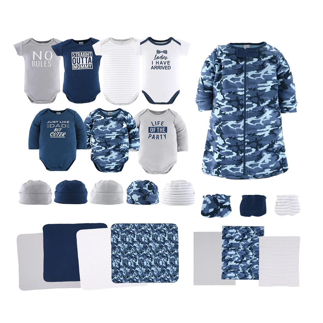 Blue Camo Baby Layette Gift Set, 23 Pieces