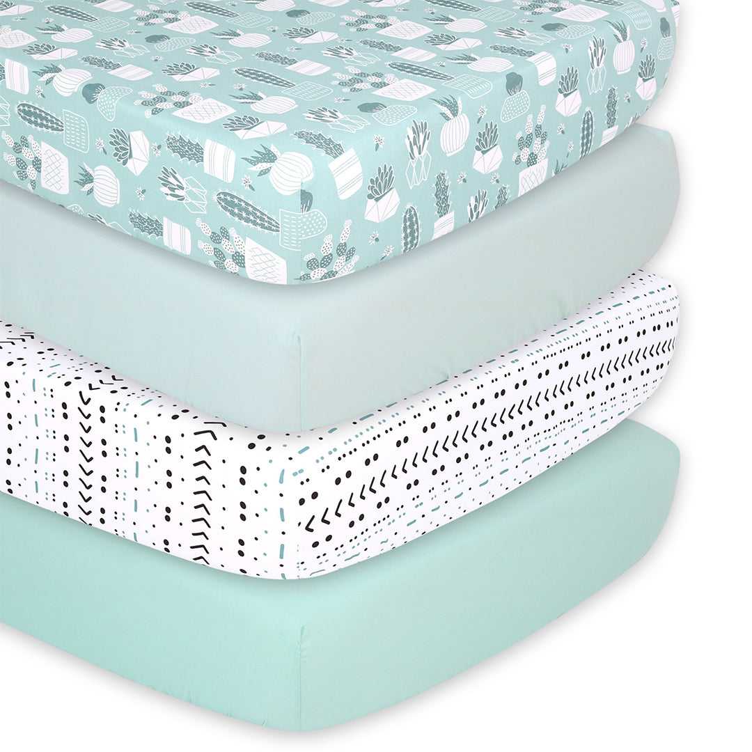 Cactus 4-Pack Fitted Crib Sheet Set