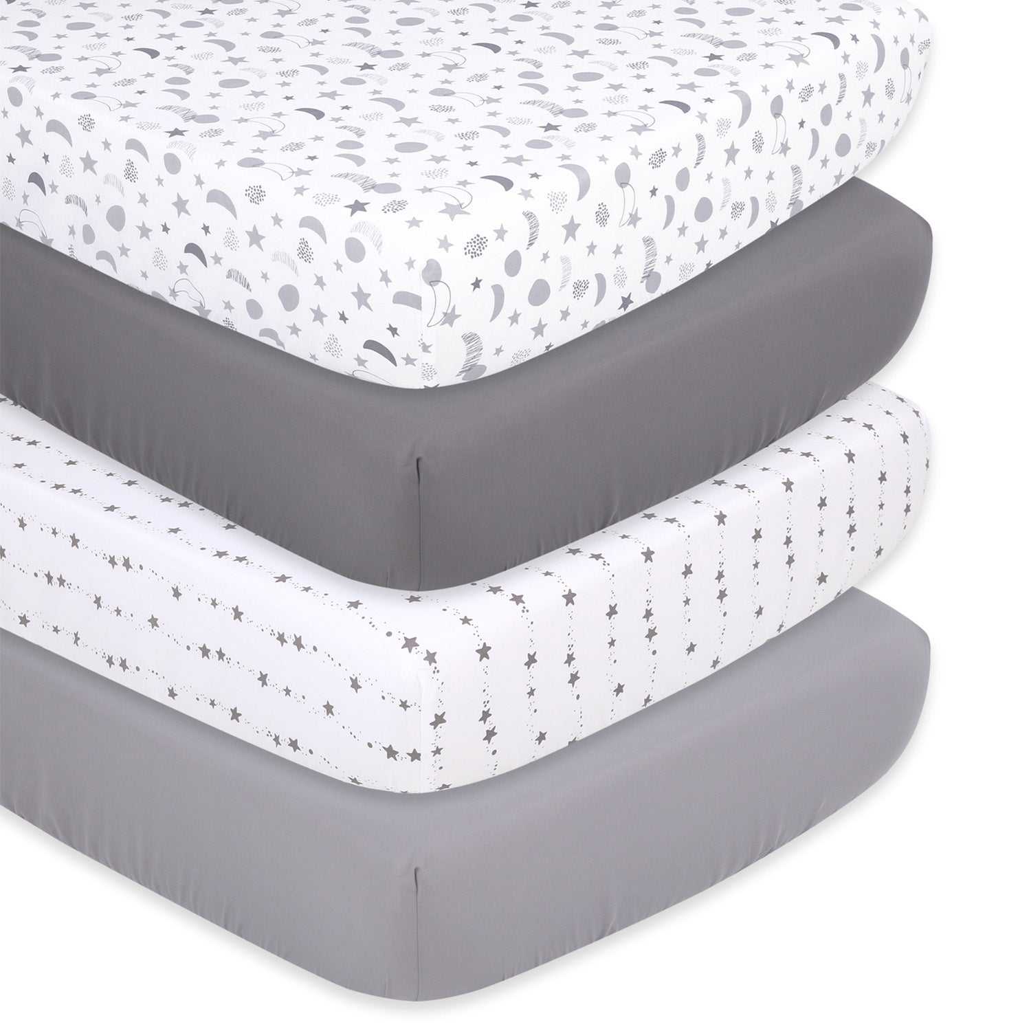 Celestial Moon and Stars 4-Pack Fitted Crib Sheet Set