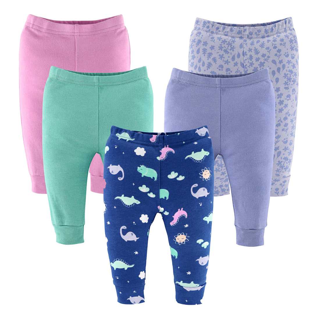 Dino Girl Baby Pants, 5-Pack, Newborn to 24 Months