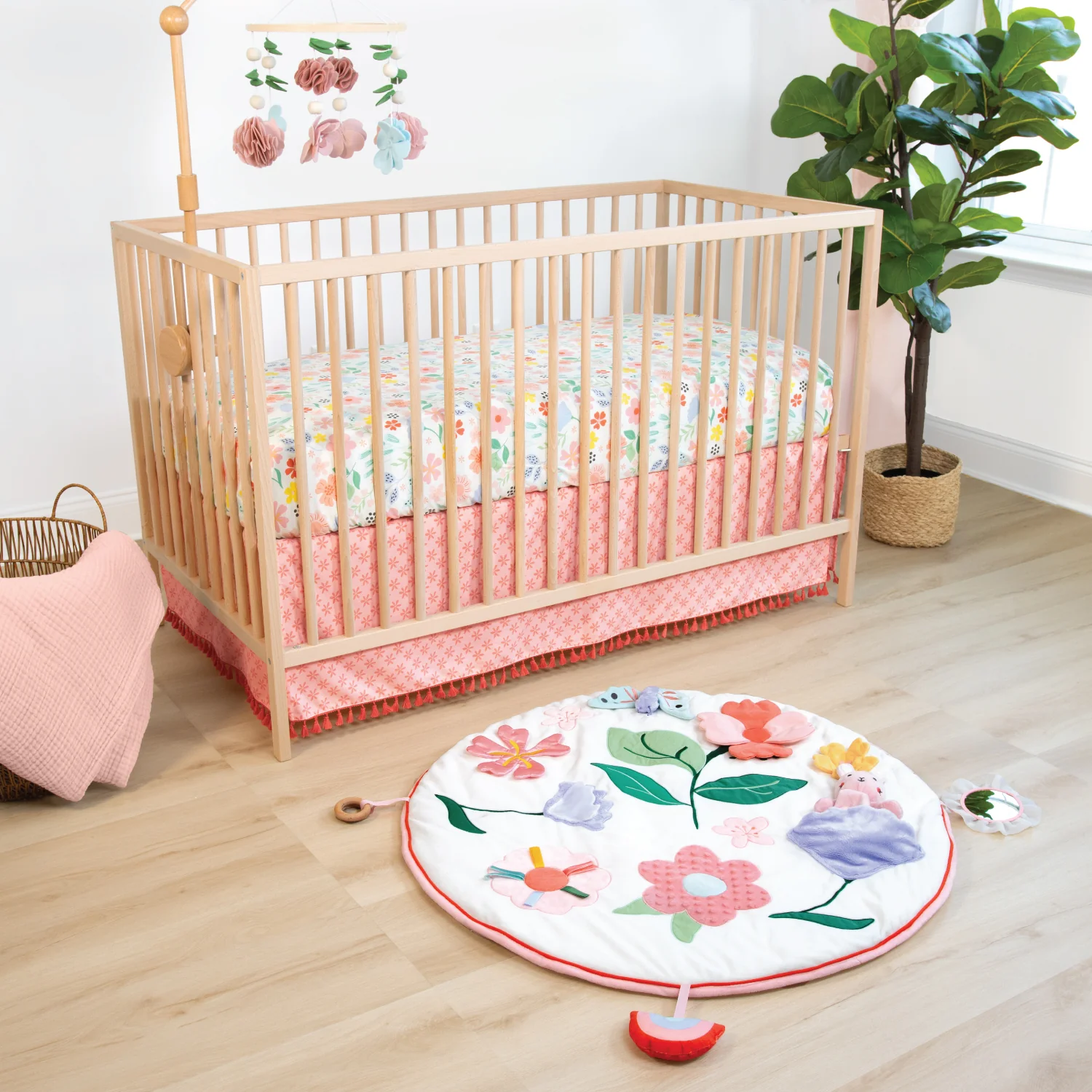 Floral 4-Piece Tummy Time Mat and Security Blanket Crib Bedding Set