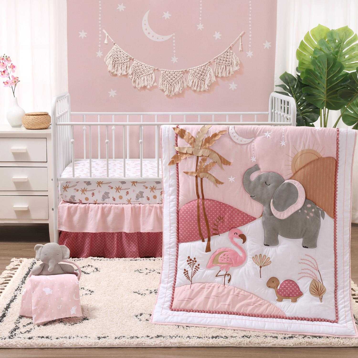 Safari Oasis 4 Piece Organic Cotton Baby Crib Bedding Set for Girls