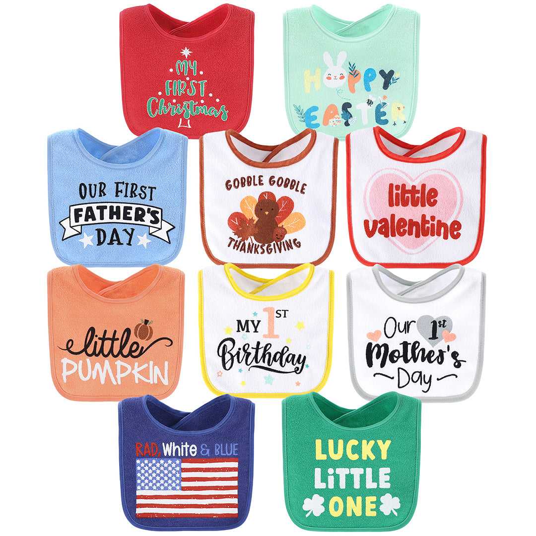 Holiday Baby Boy or Girl Terry Bibs Set of 10