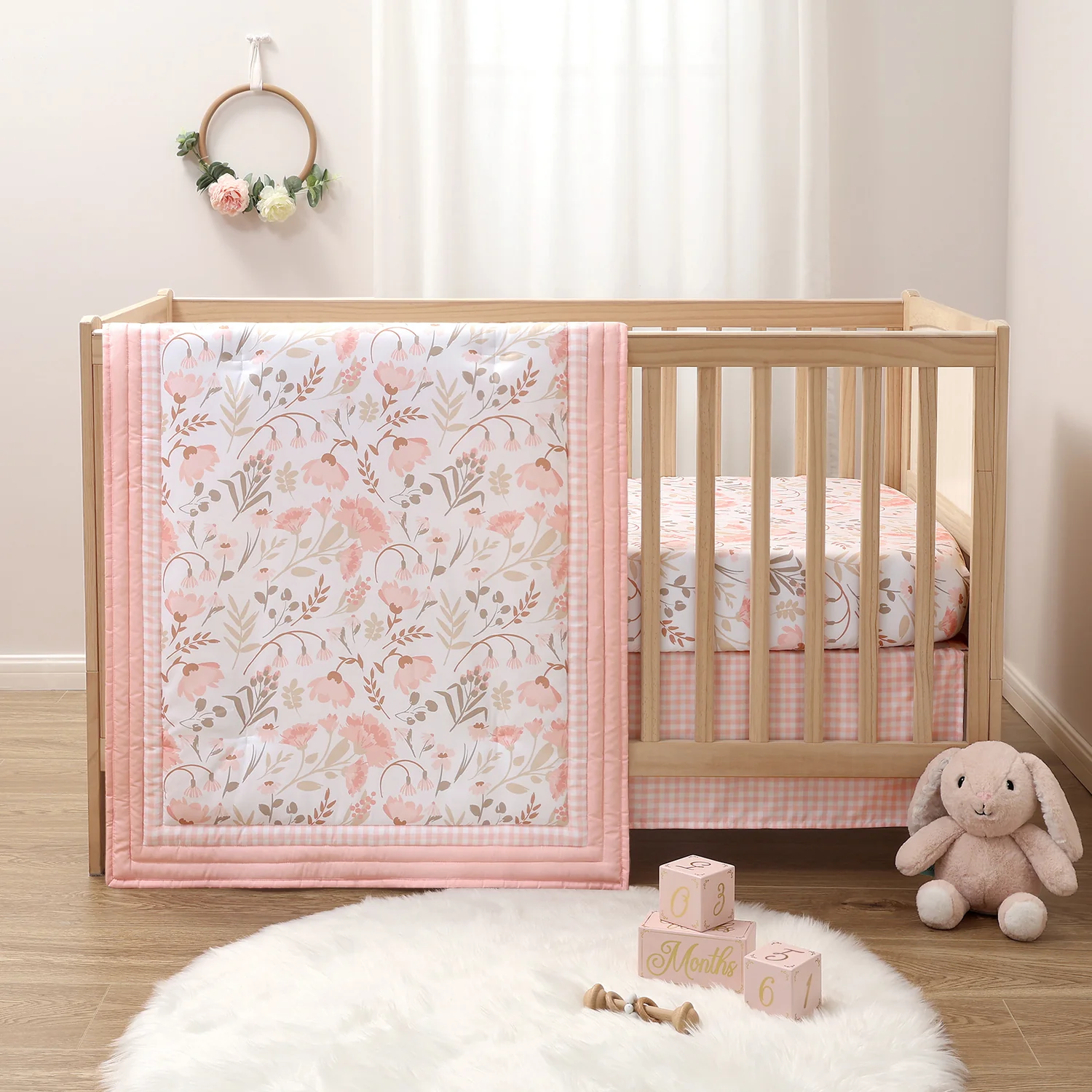 Whimsical Floral 3 Piece Crib Bedding Set for Girls